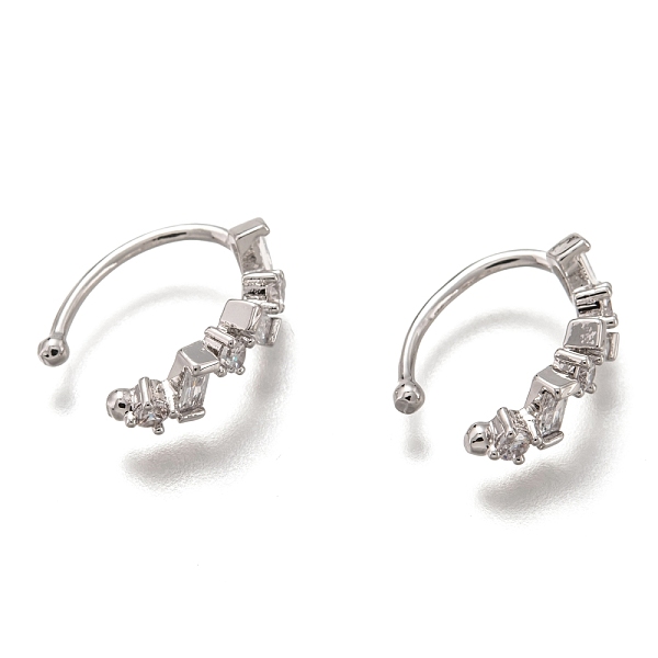 

PandaHall Brass Cuff Earrings, with Clear Cubic Zirconia Long-Lasting Plated, Rectangle, Platinum, 15x4.5x2.5mm Brass Clear