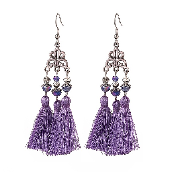 

PandaHall Polyester Tassel with Glass Beaded Chandelier Earrings, 316 Surgical Stainless Steel Flower Long Drop Earrings for Women, Medium...