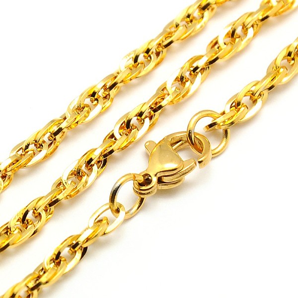 

PandaHall Fashionable 304 Stainless Steel Rope Chain Necklace Making, with Lobster Claw Clasps, Golden, 28 inch~30 inch(71.1~76.2cm)x3mm 304...
