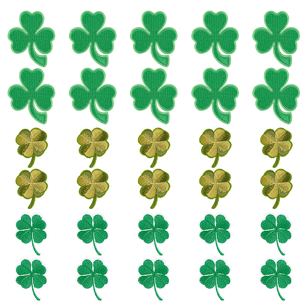 

PandaHall FINGERINSPIRE 30PCS 3 Style Clover Shamrock Iron On Patches (Green,1.8~2.4x1.4~2 inch) Computerized Embroidery Clover Leaf...