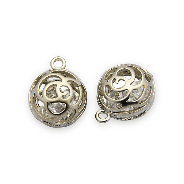 

PandaHall Brass Ball Pendants, Hollow Round Charms, with Glass Rhinestones Inside, Matte Platinum, 13x12x11mm, Hole: 1mm Brass+Rhinestone...