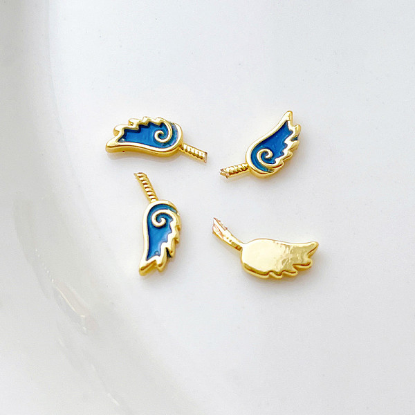 

PandaHall Brass Blue Enamel Wing Head Pins, for Baroque Pearl Making, Golden, 6x3mm Brass