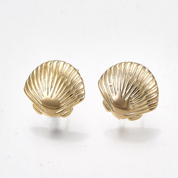 

PandaHall Brass Stud Earring Findings, with Loop, Shell, Nickel Free, Real 18K Gold Plated, 11x11.5mm, Hole: 1.2mm, Pin: 0.7mm Brass Shell...
