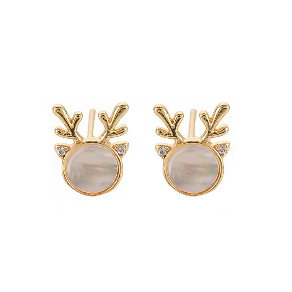 

PandaHall Natural Freshwater Shell Stud Earring Findings, with Brass Findings, with Loop, Nickel Free, Deer, Real 18K Gold Plated, 11x8.5mm...