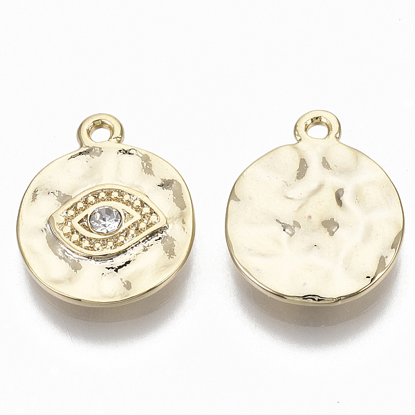 

PandaHall Alloy Pendants, with Crystal Rhinestone, Cadmium Free & Nickel Free & Lead Free, Hammered, Flat Round with Eye, Real 18K Gold..., Clear
