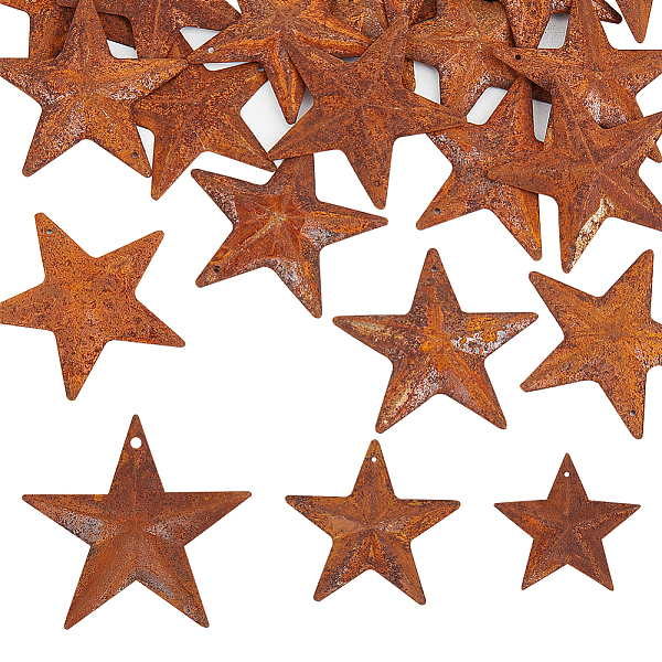 

PandaHall Gorgecraft 30Pcs 3 Styles Iron Pendants, Rusting, Star, Coconut Brown, 38~59x39.5~62x4~6mm, Hole: 1~2.5mm, 10pcs/style Iron Star