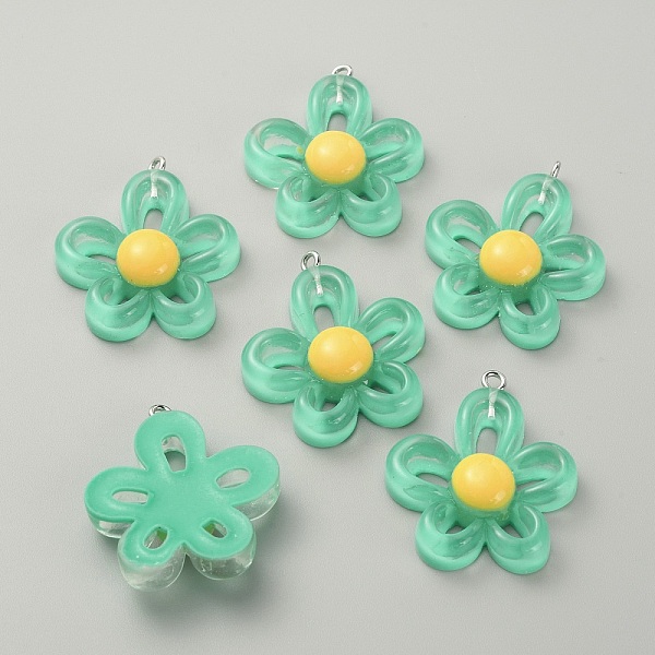 

PandaHall Transparent Resin Pendants, Flower Charms, with Platinum Tone Alloy Loops, Medium Sea Green, 33x29x8mm, Hole: 2mm Alloy+Resin...