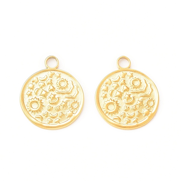 

PandaHall 304 Stainless Steel Pendant Rhinestone Settings, Flat Round with Sun & Star & Moon, Real 18K Gold Plated, Fit for 1.8mm and 1.6mm...