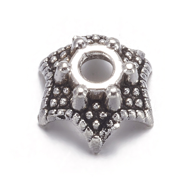 

PandaHall 6-Petal Flower Tibetan Silver Bead Caps, Cadmium Free & Lead Free, Antique Silver, about 7mm in diameter, 3mm high, Hole: 2mm...