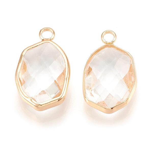

PandaHall Glass Pendants, with Brass Findings, Faceted, Oval, Clear, 20x12x6mm, Hole: 2.5mm Brass+Glass Oval Clear