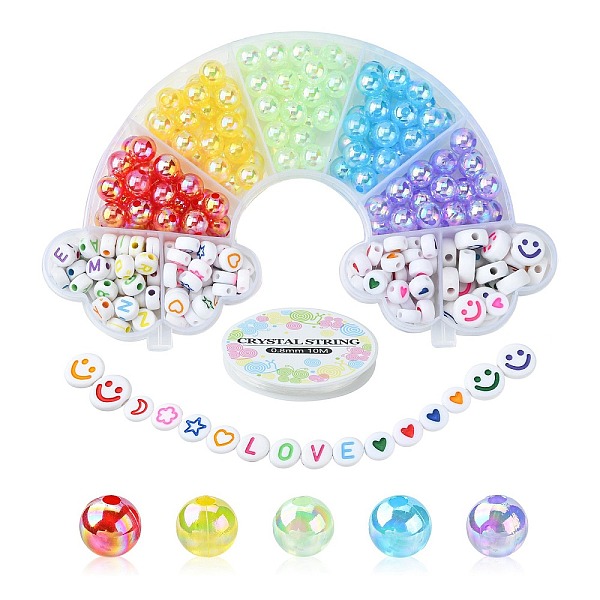 

PandaHall 302Pcs 9 Style Transparent & Opaque Rainbow Iridescent Acrylic Beadss Plated and Enamel, Round & Flat Round, Mixed Color..., Multicolor