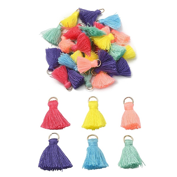

PandaHall 30Pcs 6 Colors Polycotton(Polyester Cotton) Tassel Pendant Decorations, with Iron Findings, Mixed Color, 20~30x7~8mm, Hole: 5mm..., Multicolor