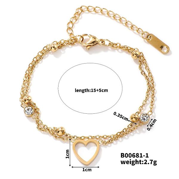 Exquisite Stainless Steel Crystal Rhinestone 2-Strand Sweetheart Link Women's Bracelets