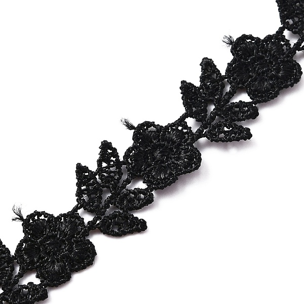 

PandaHall Polyester Lace Trim, Embroidery Ancient Hanfu Lace Ribbon, Leaf and Flower, Black, 1/2~5/8 inch(13~16mm) Polyester None Black