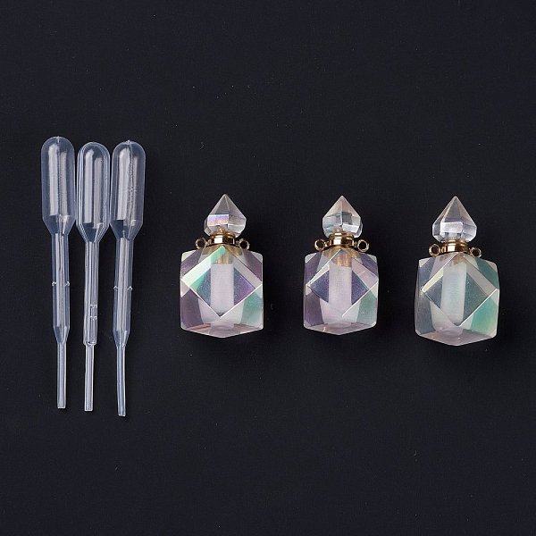 

PandaHall Angel Aura Quartz, Faceted Natural Quartz Crystal Pendants, Openable Perfume Bottle, with Golden Tone Brass Findings and Plastic...