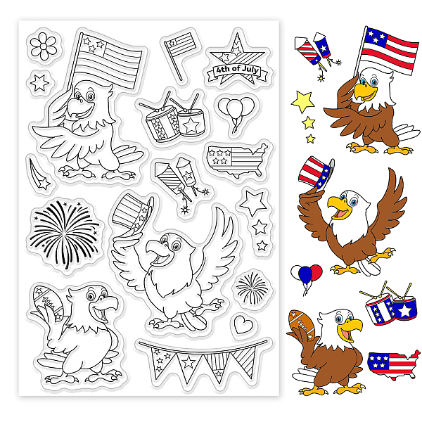 PandaHall PVC Plastic Stamps, for DIY Scrapbooking, Photo Album Decorative, Cards Making, Stamp Sheets, Eagle Pattern, 16x11x0.3cm Plastic...
