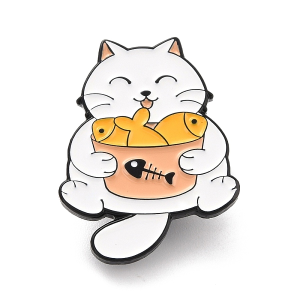 

PandaHall Cat with Fish Enamel Pin, Cute Animal Alloy Enamel Brooch for Backpack Clothes, Electrophoresis Black, White, 27.5x21x10.5mm, Pin...