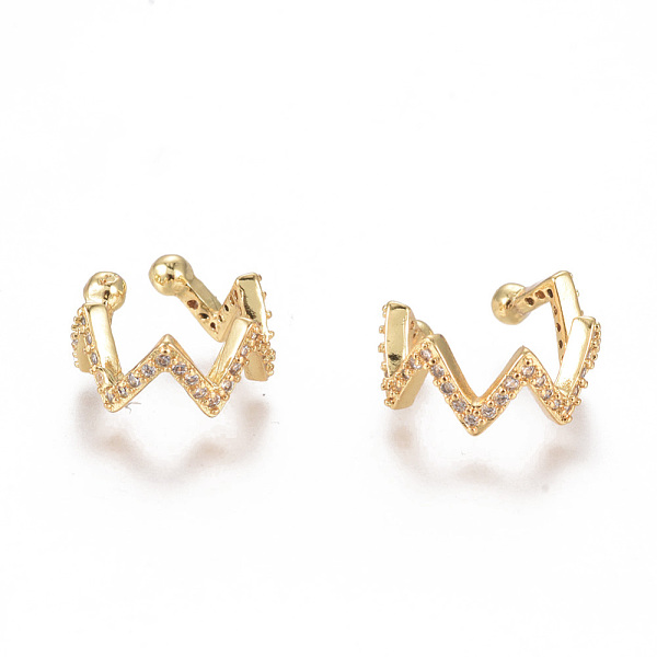 

PandaHall Golden Plated Brass Micro Pave Cubic Zirconia Cuff Earrings, Long-Lasting Plated, Clear, 15x15x7mm Cubic Zirconia Clear