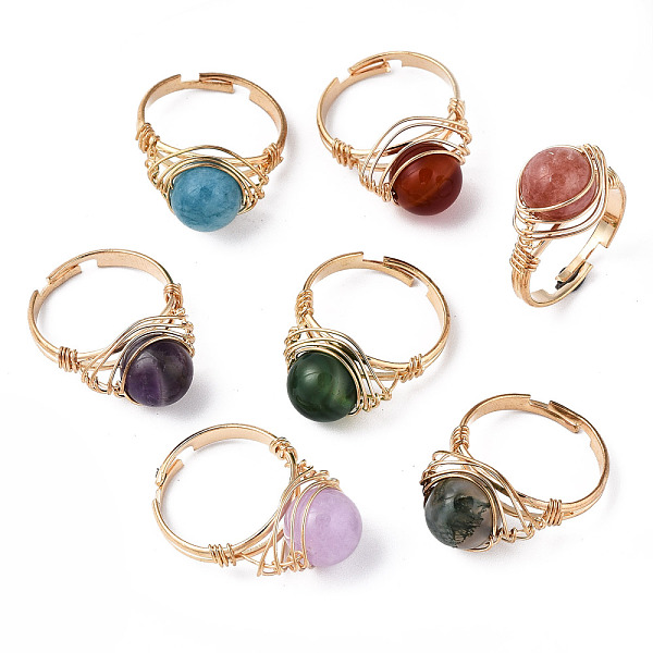 Adjustable Natural & Synthetic Gemstone Round Finger Rings