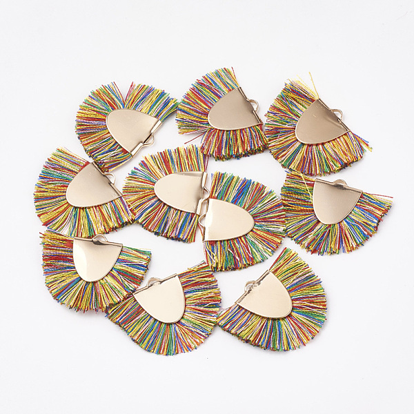 

PandaHall Polyester Tassel Pendant Decorations, with Brass Findings, Semicircle, Light Gold, Colorful, 25~27x32~35x3mm, Hole: 3x1.5mm...