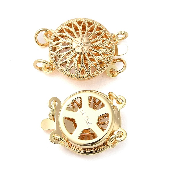 

PandaHall Brass Box Clasps, 2-Strand, 4-Hole, Flat Round with Flower, Nickel Free, Real 18K Gold Plated, 12.3x15.5x5.5mm, Hole: 1.5mm Brass...
