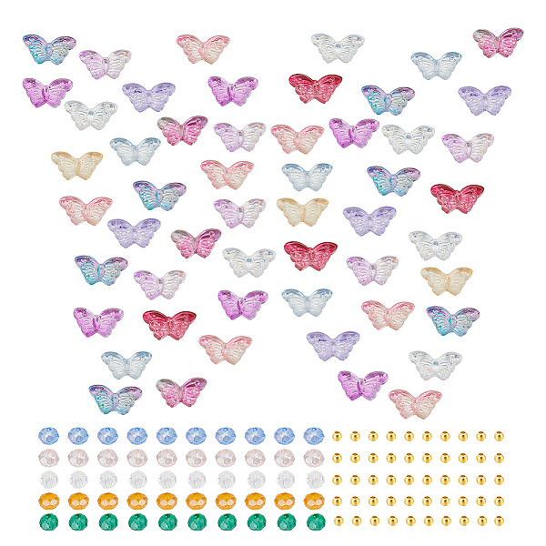

PandaHall DIY Beads Jewelry Making Finding Kit, Including Butterfly & Rondelle Glass & Iron Spacer Beads, Mixed Color, 2~8x2~15x2~5mm, Hole..., Multicolor