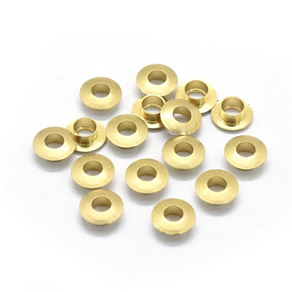 PandaHall European Style Brass Eyelet Core, Grommet for Large Hole Beads, Flat Round, Raw(Unplated), 8.5x3.5mm, Hole: 4.5mm Brass Flat Round