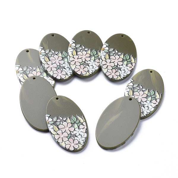 

PandaHall Acrylic Pendants, 3D Printed, Oval with Pattern, Dark Olive Green, 41x24.5x2~3mm, Hole: 1.6mm Acrylic Oval