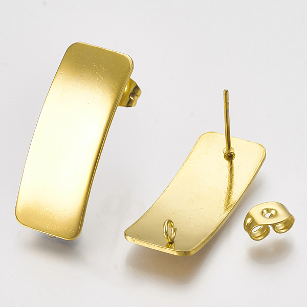

PandaHall 304 Stainless Steel Stud Earring Findings, with Loop, Curved, Rectangle, Golden, 26x10mm, Hole: 2mm, Pin: 0.8mm 304 Stainless...