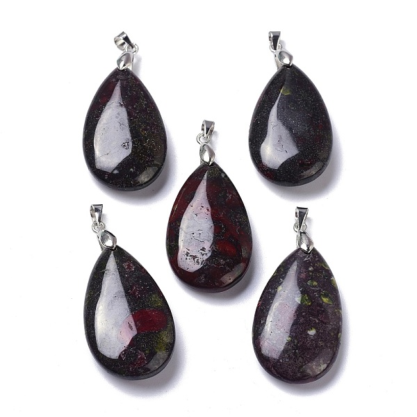 

PandaHall Natural Dragon Blood Pendants, with Brass Finding, Teardrop, 35x20x7.5~9mm, Hole: 4x3.5mm Dragon Blood Teardrop