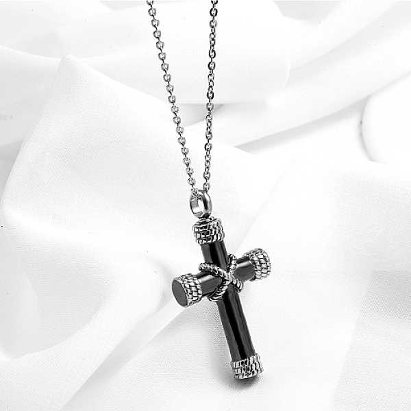 

PandaHall Stainless Steel Cross Pendant Necklaces, Urn Ashes Necklaces, Black, 19.69 inch(50cm) Stainless Steel Cross