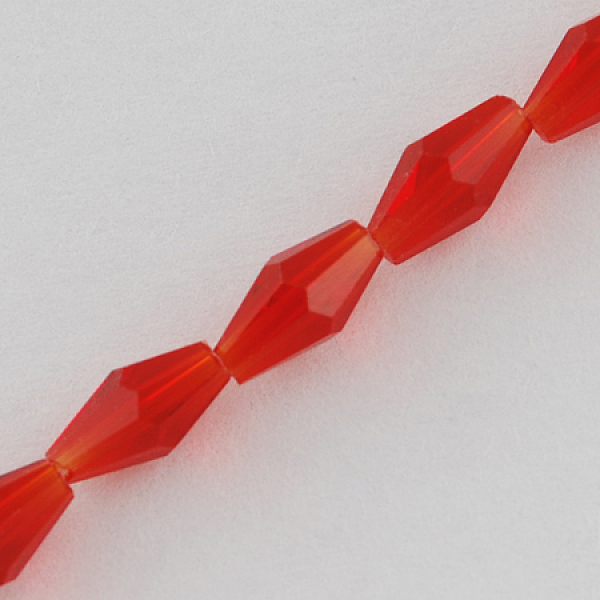 

PandaHall Glass Beads Strands, Faceted, Bicone, Red, 8x4x4mm, Hole: 1mm Glass Bicone Red
