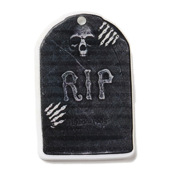 

PandaHall Halloween Themed Opaque Acrylic Pendants, Tombstone Charms, Black, 37.5~38x23.5~25.5x2mm, Hole: 2mm Acrylic Skeleton Black