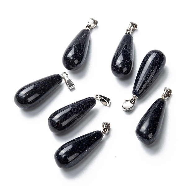 

PandaHall Synthetic Blue Goldstone Pendants, with Platinum Brass Findings, Teardrop, 26.5~29x10mm, Hole: 2.5~3.5x4~6mm Blue Goldstone...
