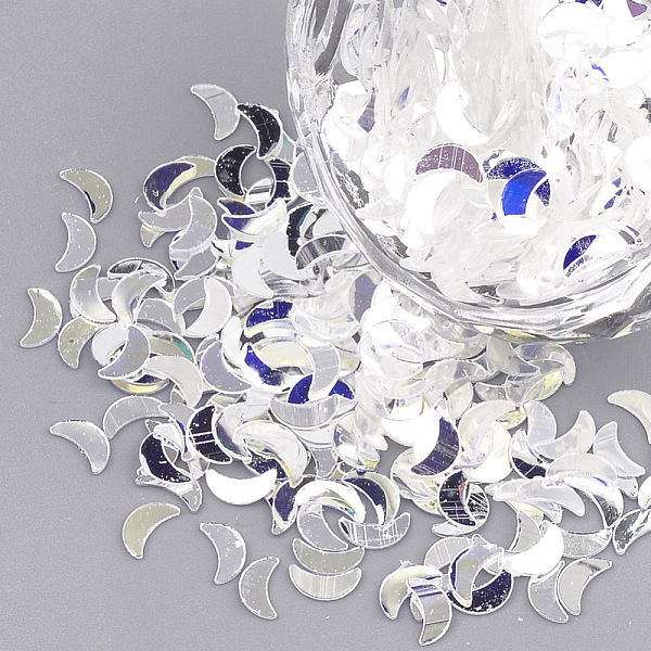 

PandaHall Ornament Accessories, Laser PET Plastic Paillette/Sequins Beads, Moon, Colorful, 5x3x0.2mm, about 70000pcs/500g Plastic Moon