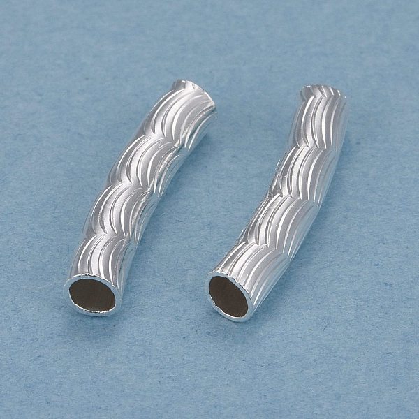 

PandaHall Brass Tube Beads, Long-Lasting Plated, Curved Beads, Textured Tube, 925 Sterling Silver Plated, 15x3mm, Hole: 2mm Brass Tube