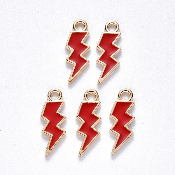 

PandaHall Alloy Enamel Pendants, Lightning Bolt, Light Gold, FireBrick, 20x7x1.5mm, Hole: 2mm Alloy+Enamel Lightning Bolt Red