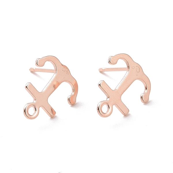 PandaHall 201 Stainless Steel Stud Earring Findings, with Horizontal Loop and 316 Stainless Steel Pin, Anchor, Real Rose Gold Plated...