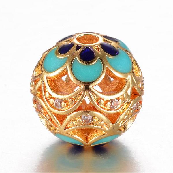 

PandaHall Brass Micro Pave Cubic Zirconia Beads, with Enamel, Round, Hollow, Golden, 10mm, Hole: 1.5mm Brass+Cubic Zirconia+Enamel Round