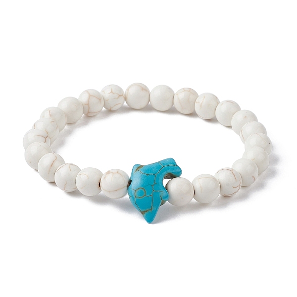 

PandaHall Natural Howlite & Synthetic Turquoise Dolphin Beaded Stretch Bracelets, Inner Diameter: 2-1/4 inch(5.8cm) Howlite Dolphin