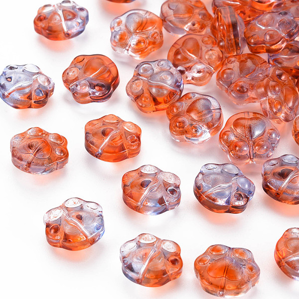 

PandaHall Two Tone Transparent Baking Painted Glass Beads, Paw Print, Coral, 13.5x15x8.5mm, Hole: 1.2mm Glass Paw Print Red