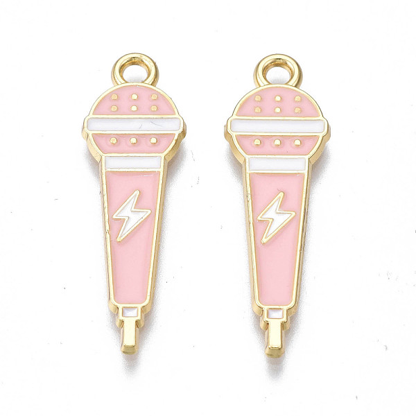 

PandaHall Alloy Enamel Pendants, Cadmium Free & Nickel Free & Lead Free, Light Gold, Microphone with Lightning Bolt, Pink, 29x9x1.5mm, Hole...