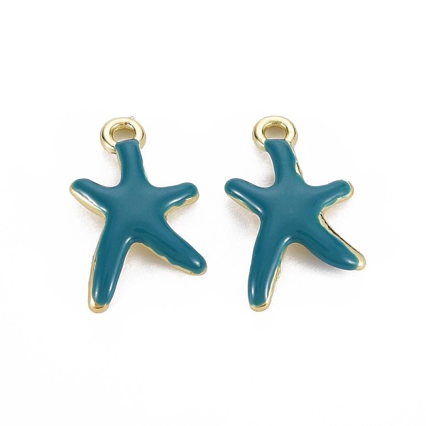 

PandaHall Rack Plating Alloy Pendants, with Enamel, Cadmium Free & Lead Free, Starfish, Light Gold, Steel Blue, 17x11.5x3mm, Hole: 1.8mm...