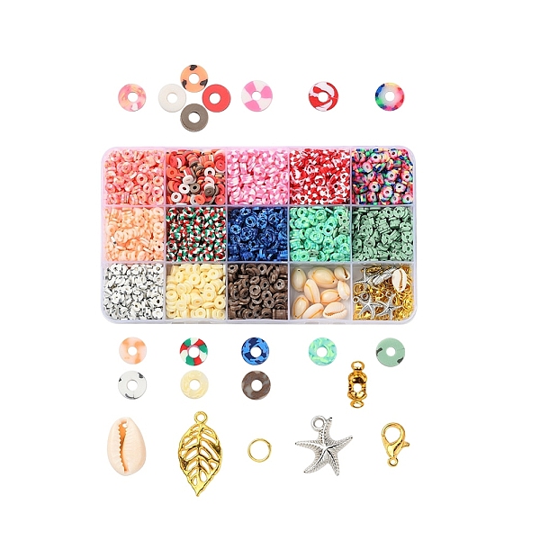 

PandaHall 2600Pcs Disc/Flat Round Polymer Clay Beads, 10Pcs Starfish & Leaf CCB Plastic & Alloy Pendants, 10Pcs Oval Shell Beads, Zinc Alloy..., Multicolor