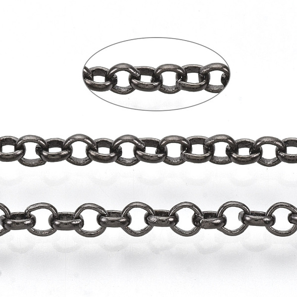 

PandaHall Soldered Brass Coated Iron Rolo Chains, Belcher Chain, with Spool, Gunmetal, 2.5x0.7mm, about 328.08 Feet(100m)/roll Iron