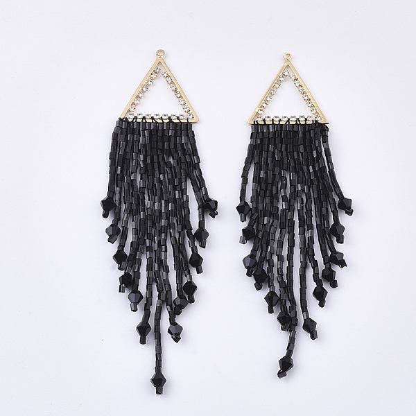 

PandaHall Tassel Big Pendants, with Glass Beads, Crystal Rhinestone and Golden Plated Brass Findings, Black, 95~107x23.5mm, Hole: 1.2mm...