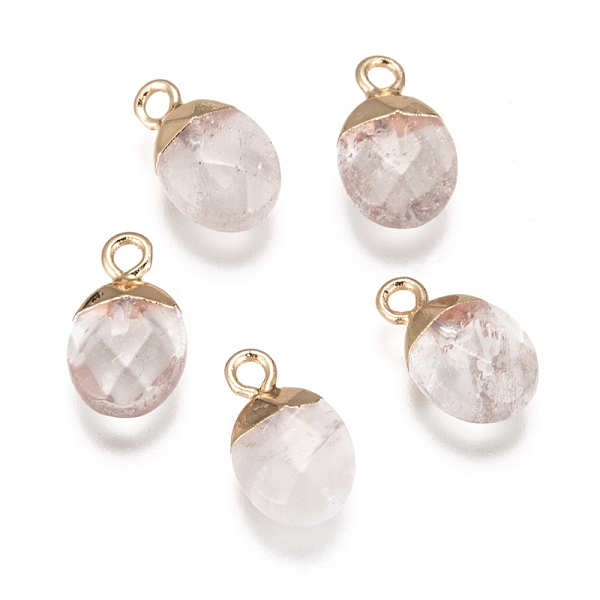

PandaHall Electroplate Natural Quartz Crystal Charms, Rock Crystal Charms, with Iron Findings, Faceted, Oval, Golden, 14~15x8x5~5.5mm, Hole...