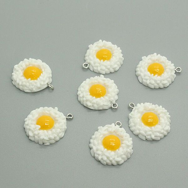 

PandaHall Opaque Resin Pendants, with Platinum Tone Iron Loops, Fried Egg Shape, White, 26x19.5x5mm, Hole: 1.8mm Iron+Resin Egg White