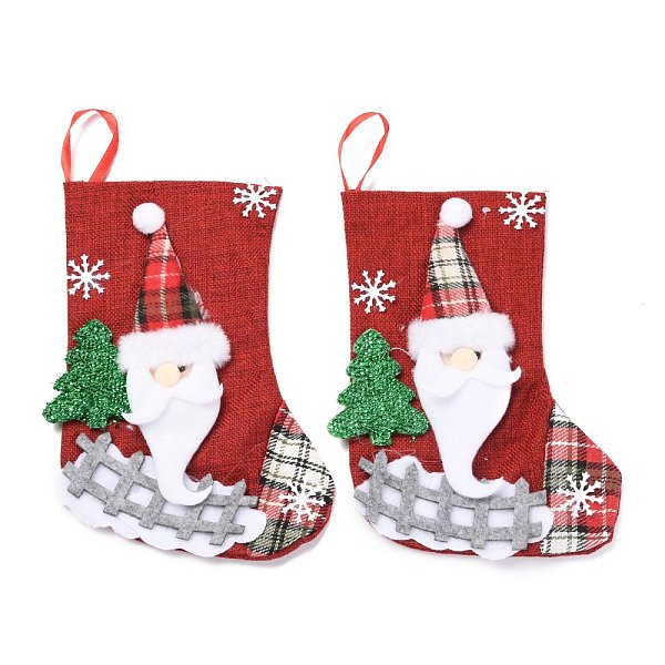 PandaHall Cloth Hanging Christmas Stocking, with Plaid Pattern, Candy Gift Bag, for Christmas Tree Decoration, Santa Claus and Snowflake...