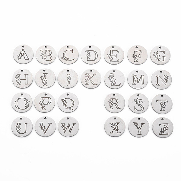 

PandaHall 304 Stainless Steel Charms, Laser Cut, Designed Flower & Letter Engraved, Flat Round with Alphabet, Stainless Steel Color, Letter...